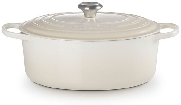 Le Creuset Bräter 'Signature' , Gusseisen , Oval, für alle Herdarten und Induktion geeignet, Meringue, 31,0 cm