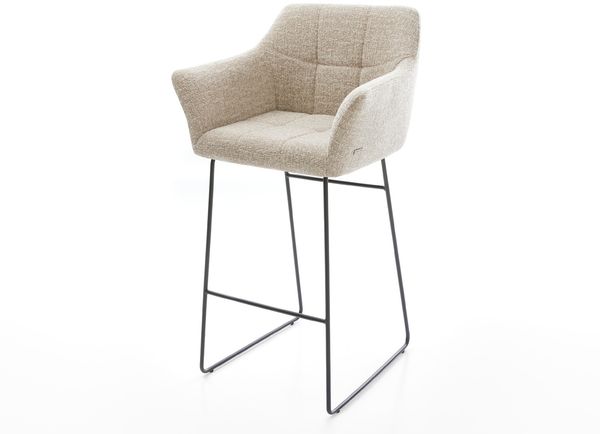 Delife Barstuhl Yulo-Flex Webstoff, Kufengestell Metall, Schwarz, Soft Beige, 54x 51x99 cm