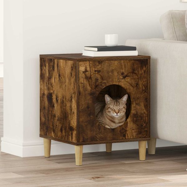 vidaXL Katzenhaus Geräucherte Eiche 42,5 x 40 x 53 cm Holzwerkstoff 8000676
