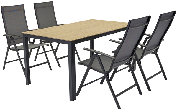 GARVIO Dining-Set, best. aus 4 x Klappsessel ( max. 110Kg ) und 1x Esstisch Platte Polystone