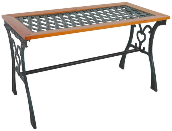 Gusseisen Gartentisch Outdoortisch Holz Glasplatte Natur 98x46xH56cm