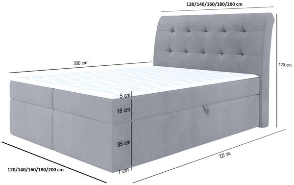 Boxspringbett Schlafzimmerbett DASIO 200x200cm Stoff Apricot inkl. Bettkasten Bild 5