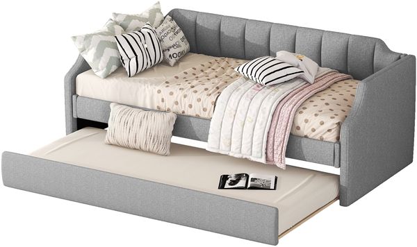Polster Daybett 90x200 cm, ausziehbares Rollbett 90x190 cm, Grau, minimalistisches Tagesbett ohne Matratze