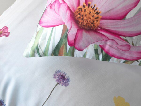 Heckett & Lane Satin Bettwäsche 135x200 Campo White Blumenwiese rosa gelb blau bunt Bild 7