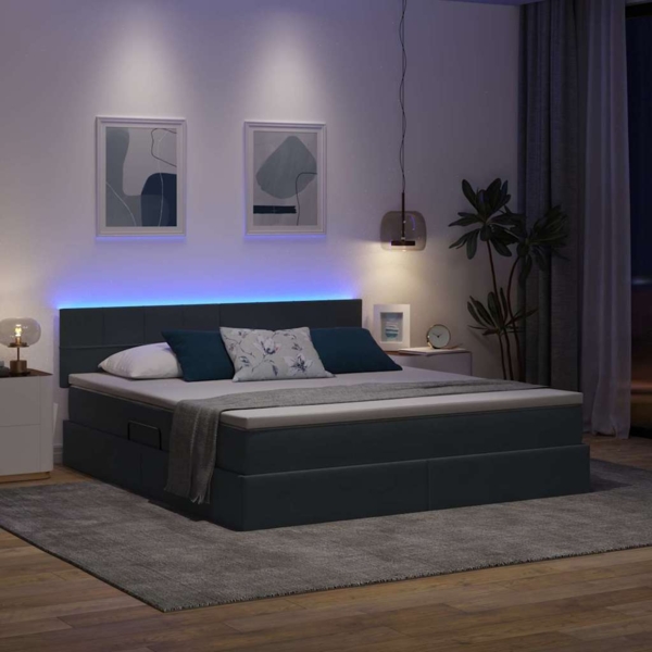 vidaXL Bett mit LED-Lichtleisten Dunkelgrau 180 x 200 cm Samt 3371410 Bild 4