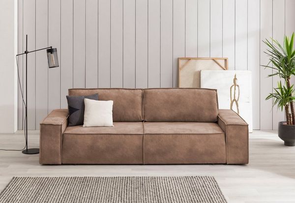 Home affaire 3-Sitzer SHERWOOD Schlafsofa (257cm) Cord, Samtvelours, Vintage-Lederoptik, Schlaffunktion mit Bettkasten (ca. 136/200cm)