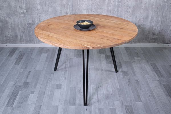 SAM® Esstisch Nami, Tischplatte rund, natur- oder nussbaumfarben, schwarzes Metallgestell