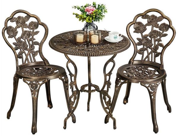 Yaheetech Antik Balkonset mit 2 Stühlen und Ø 60 cm Tisch, Metall, Bronze