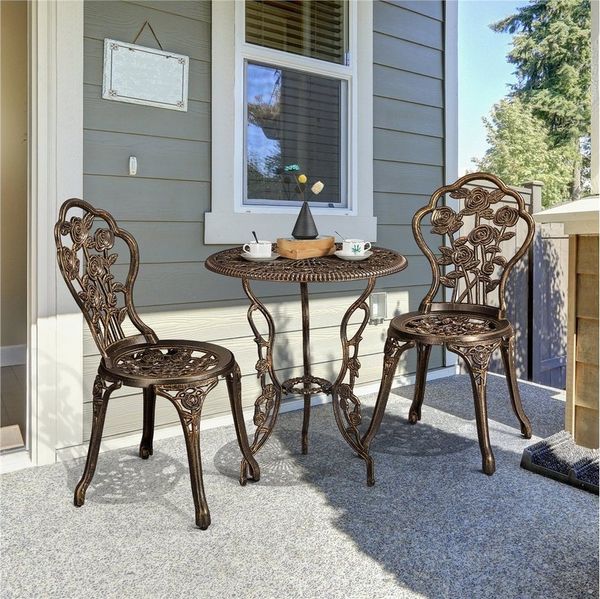 Yaheetech Antik Balkonset mit 2 Stühlen und Ø 60 cm Tisch, Metall, Bronze