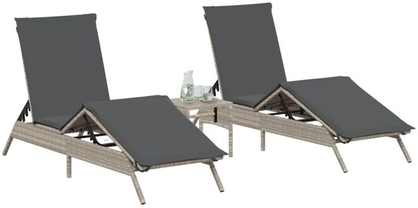 vidaXL Sonnenliegen 2 Stk. mit Tisch Hellgrau Poly Rattan 4002715 Bild 3