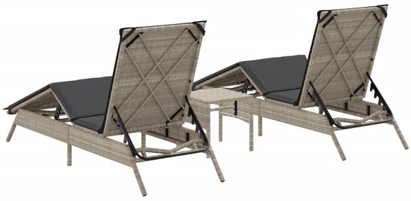 vidaXL Sonnenliegen 2 Stk. mit Tisch Hellgrau Poly Rattan 4002715 Bild 6