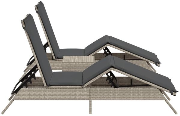 vidaXL Sonnenliegen 2 Stk. mit Tisch Hellgrau Poly Rattan 4002715 Bild 5