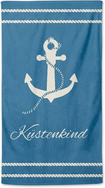 MTOnlinehandel Badetuch Küstenkind Strandtuch / Strandlaken 90x180 cm, 100%, Baumwolle (1-St), maritimes Design mit Anker, hochwertig, weich und flauschig