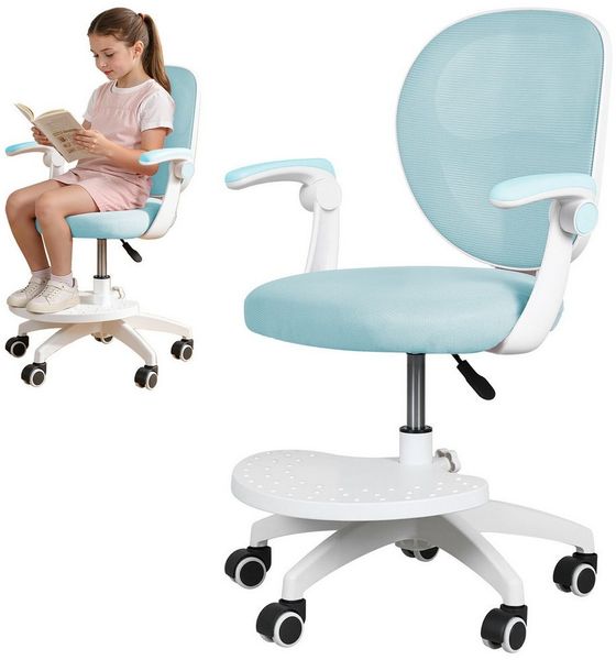 Rutaqian Schreibtischstuhl Schreibtischstuhl mit verstellbarer Fußstütze und Klapparm, Kinder-Studienstuhl 360-Grad-drehbarer für das Lernzimmer zu Hause
