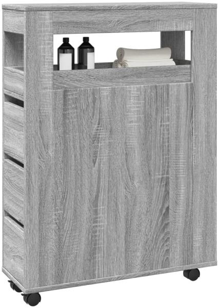 Badschrank Schmal Mit Rollen, Holzwerkstoff Grau Sonoma, 65 x 23 x 90 cm