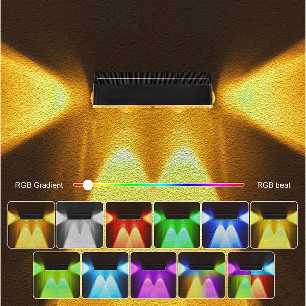 oyajia Außen-Wandleuchte 4 Stück Solarlampe für Außen, LED Solarleuchte Außen Wandlampe Up Down, LED fest integriert, Kaltweiß, Warmweiß, RGB, RGB LED Solarleuchte für Veranda, Garten, Terrasse, Zaun, Wand, Balkon