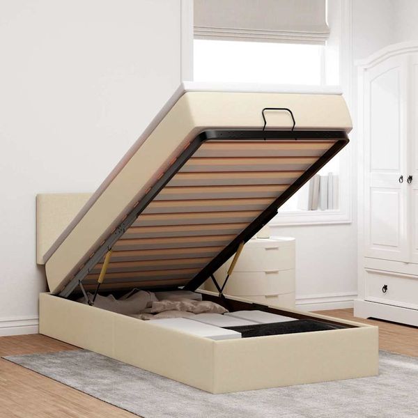 vidaXL Ottomane Bett mit Matratze & LEDs Creme 90x200 cm Stoff 3312199