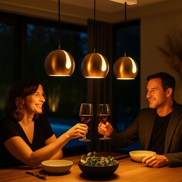 s.luce Ball Metall Esszimmerlampe Kombination Ø 20cm 120cm Gold Bild 4