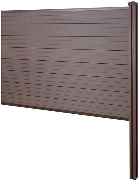 WPC-Sichtschutz Sarthe, Zaun Windschutz, WPC-Pfosten zum Einbetonieren ~ Erweiterungselement, 188cm braun