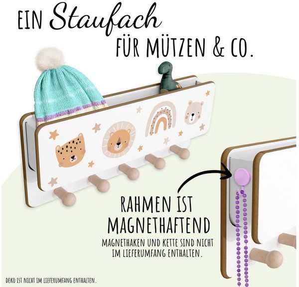 Holzura Kinderregal Kindergarderobe aus Holz mit Ablage und magnethaftendem Rahmen.