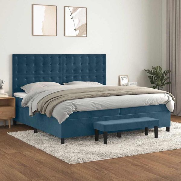 vidaXL Boxspringbett mit Matratze Dunkelblau 200x200 cm Samt 3138107