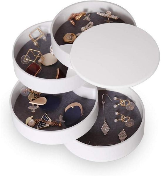 INMORVEN Schmuckaufbewahrung Organizer 4 Ebenen Drehbar Weiß 10cm-Rund