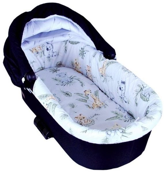 BABYLUX Nestchen für Kinderwagen Stubenwagen BABYWANNE + Matratze 2 Tlg Set Doppelseitig (W16 - Ecru + Africa Tiere) Bild 2