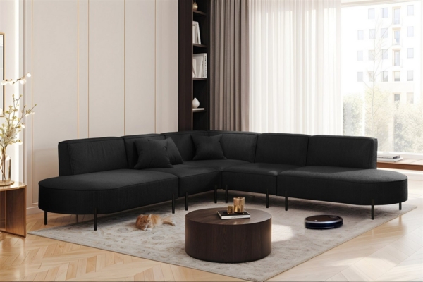 Ecksofa Designersofa VALENCIA Stoff Scala Schwarz Universal