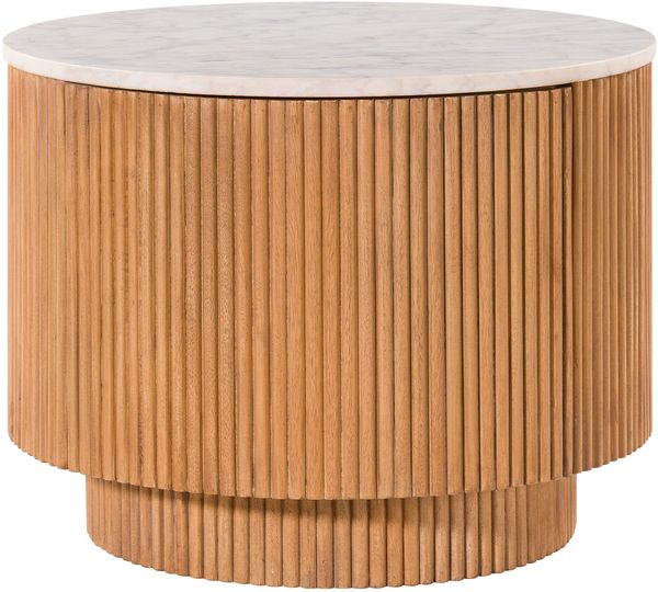 Couchtisch Mango 60x60x45 natur lackiert / Marmor weiß BARCELONA #521