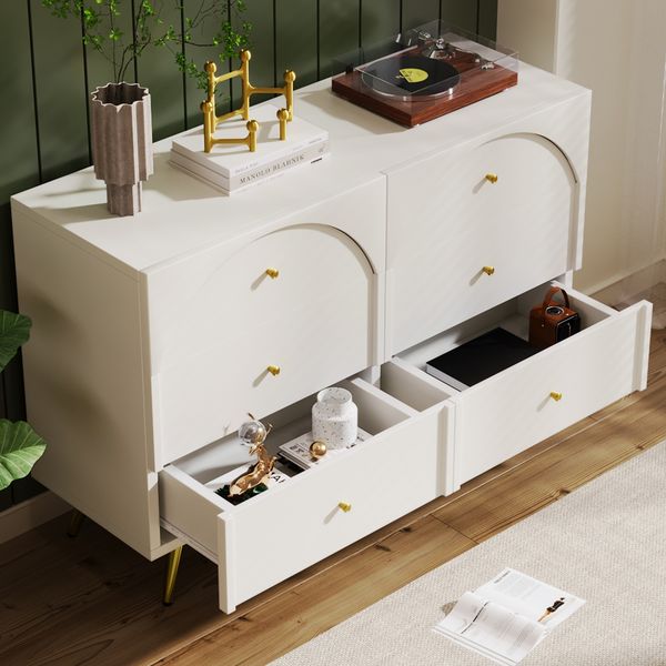 Kommode 120 x 40 x 85 cm in Creme-Weiß mit 6 Schubladen und gewölbten Fronten