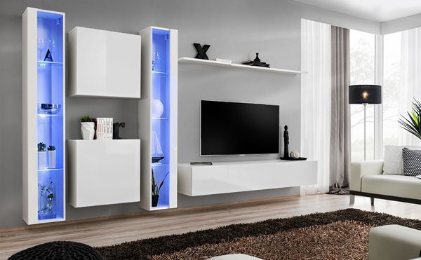Hängende Wohnwand Switch XVI in Weiß 330 x 180 cm 6-teilig