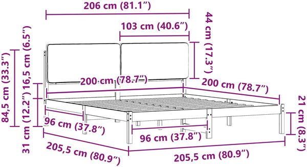 vidaXL Bettgestell mit gepolstertem Kopfteil Dunkelgrau 200 x 200 cm 3405563 Bild 11