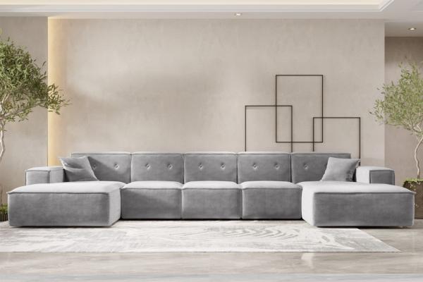 Wohnlandschaft Sofa U-Form CESINA XL in Stoff Perfect Harmony Grau