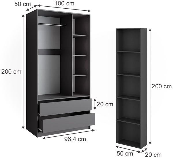 Kleiderschrank Elmo Anthrazit 50 x 200 cm 2er Set Vicco Bild 2