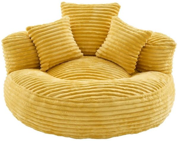 LVHOM Sitzsack 108x108x52cm Chenille Premium Sofa mit 3 extra Kopfkissen (Kuschelig & Atmungsaktiv, Einzelsitzer-Lounge, komplett komprimiert geliefert. Perfekt für Ruhe, Lesen, Gaming & Nickerchen. Ideal für Wohnzimmer, Schlafzimmer, Spielzimmer & Off...