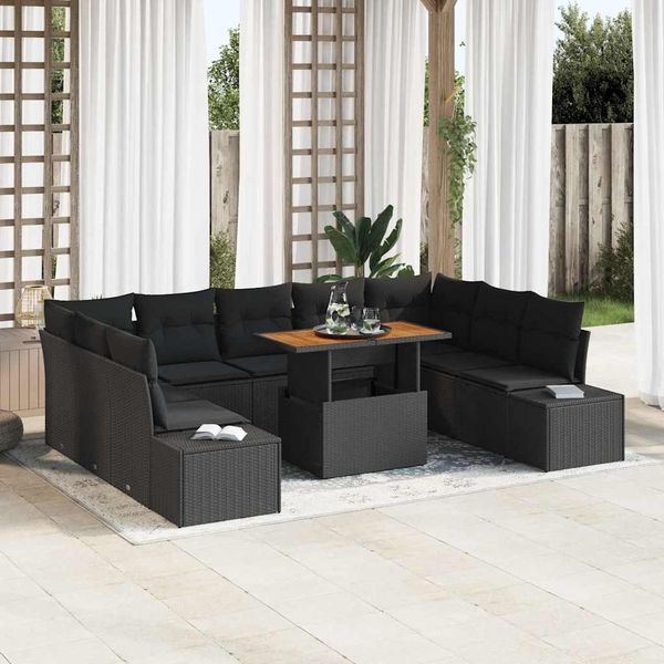 vidaXL Garten Essgruppe mit Kissen 10 pcs Schwarz und Braun 3350009