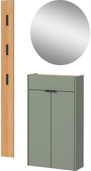 GERMANIA Garderoben-Set Ameca, (Set, 3-St), mit Mehrzweckschrank, Spiegel und Garderobenpaneel, geringe Tiefe
