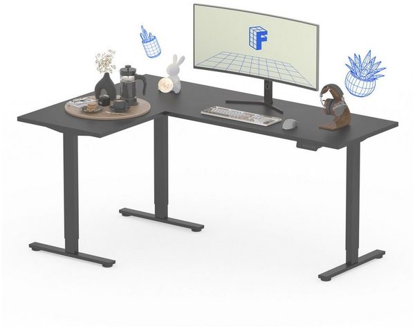 FLEXISPOT Eckschreibtisch Q1L L-Computertisch mit 25mm dicker Tischplatte (4 Höhen-Speicherplätze & Anti-Kollisionssystem & Geräuschlos), Höhenverstellbarer L-Form Schreibtisch 180 x 120 cm