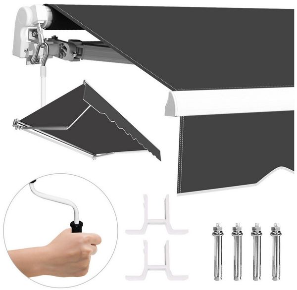 Clanmacy Markise Gelenkarmmarkise Balkonmarkise Sonnenmarkise UV-Schutz 350x300cm Grau
