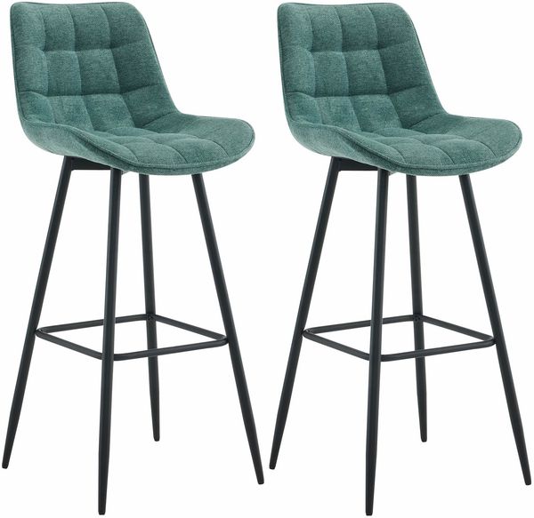 Barhocker 2er Set SYDNEY - Grün, Stoff Barhocker mit Lehne Barstuhl Tresenhocker Tresenstuhl Kneipenhocker Kneipenstuhl