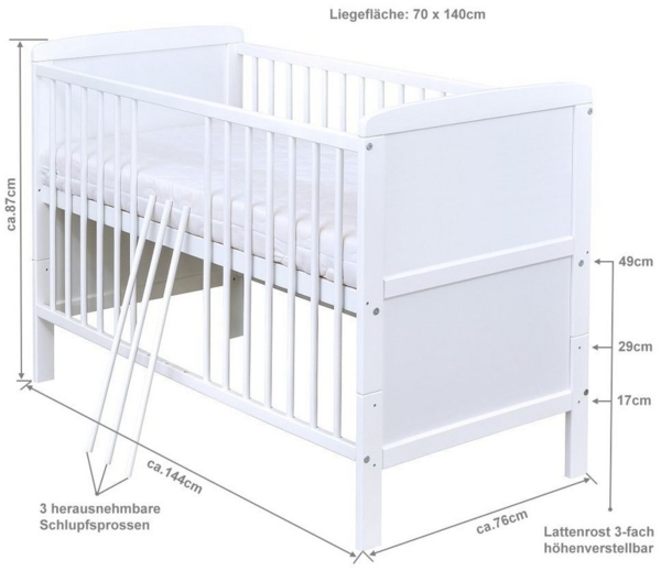 Baby-Delux Babyzimmer-Komplettset Babyzimmer 140x70 weiß Komplettset, (13-tlg), Babybett Wickelkommode Bettwäsche Set Komplettzimmer Bild 3