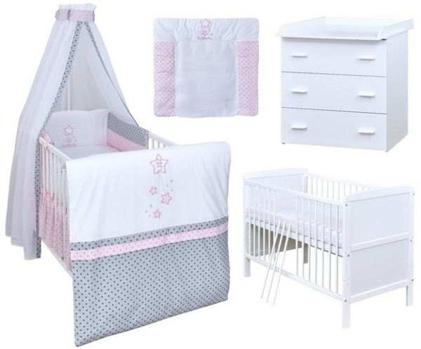 Baby-Delux Babyzimmer-Komplettset Babyzimmer 140x70 weiß Komplettset, (13-tlg), Babybett Wickelkommode Bettwäsche Set Komplettzimmer Bild 4