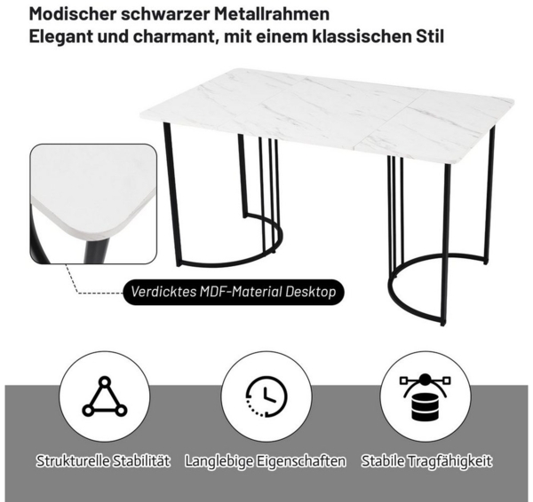 Flieks Essgruppe, (Set, 5-tlg, 1 Tisch 140*80*75cm mit 4er Polsterstühle), Esstisch mit 4 Stühlen Set Küchetisch Esszimmerstuhl, Metallbeine Bild 3