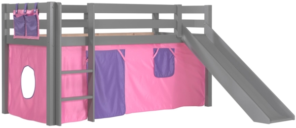 Kinderbett mit Rutsche Karolina Massivholz Grau Textilset Bella