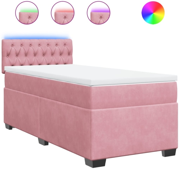 vidaXL Boxspringbett mit Matratze Rosa 90x200 cm Samt 3288521