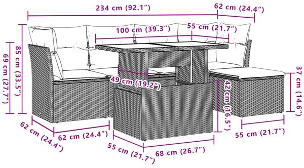 vidaXL 6-tlg. Garten-Sofagarnitur mit Kissen Braun Poly Rattan 3266553 Bild 10