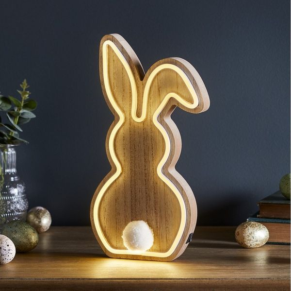 Lights4fun LED Wandleuchte Neonlampe Hase aus Holz