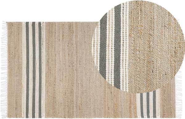 Teppich Jute beige grau 80 x 150 cm Streifenmuster Kurzflor zweiseitig MIRZA