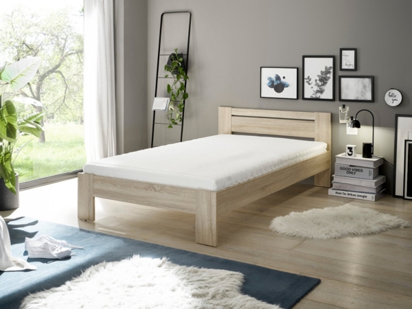 CANNES Futonbett 120x200 cm - Minimalistisches Jugendzimmer Bett in Eiche Sonoma Optik - 125 x 71 x 204 cm (B/H/T)