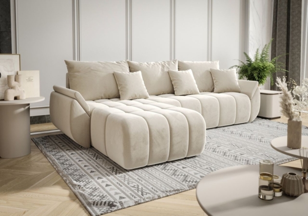 Ecksofa Schlafsofa LOUISE Stoff Monolith Creme Ottomane Links Bild 1
